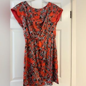 Vince Camuto, short sleeve orange & soft blue print dress